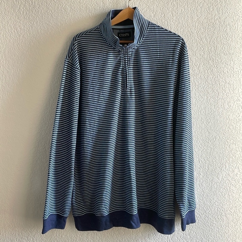 New Chaps Men’s Pullover 1/4 Zip Long Sleeve Blue Stripes Size XXL